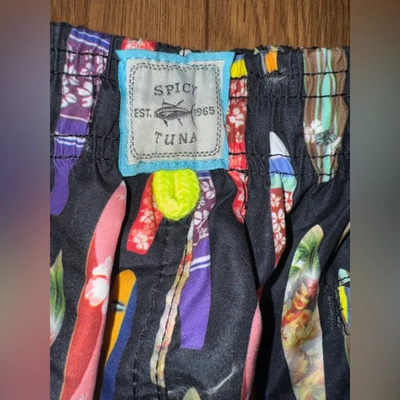 Spicy Tuna Surf Board Pattern Swim Trunks Size Large - Picture 3 of 9